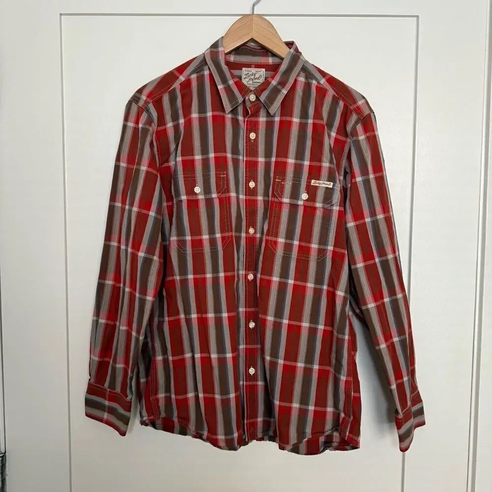 Lucky Brand Sportswear Shirt Mens Sz M Red Plaid Long Sleeve Western Rodeo